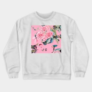 Pink Rose Watercolor Painting on Shabby Pink Abstract Crewneck Sweatshirt